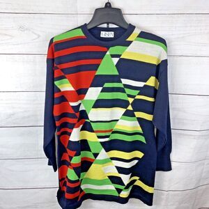 Gispa Wool Sweater Pullover Large Medium 10 geometric Italy Rainbow Modern Art